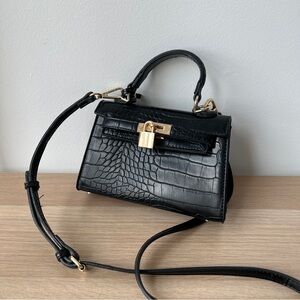 Princess Polly Peta & Jain Hedi Mini Top Handle Bag Black Croc + Crossbody Strap